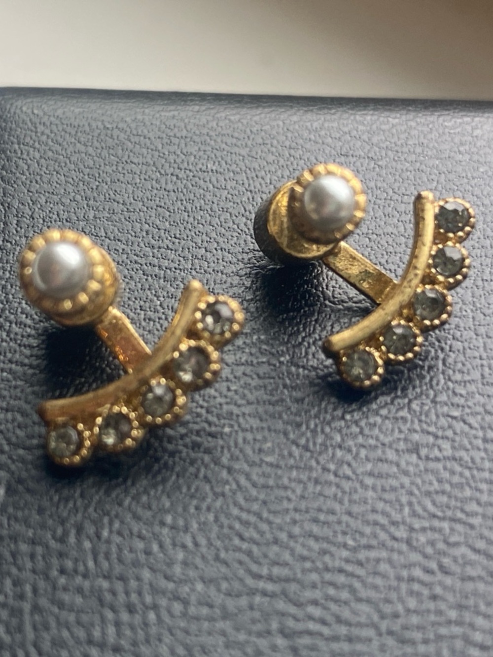 J. Crew Gold Pearl and Crystal Ear Jacket Earrings
